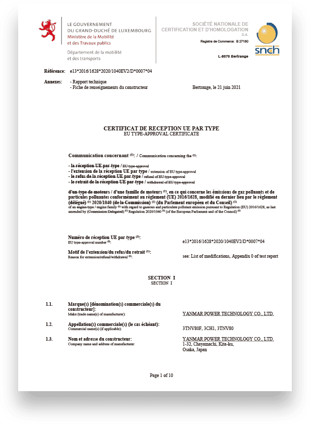 CERTIFICAT DE RECEPTION UE PAR TYPE