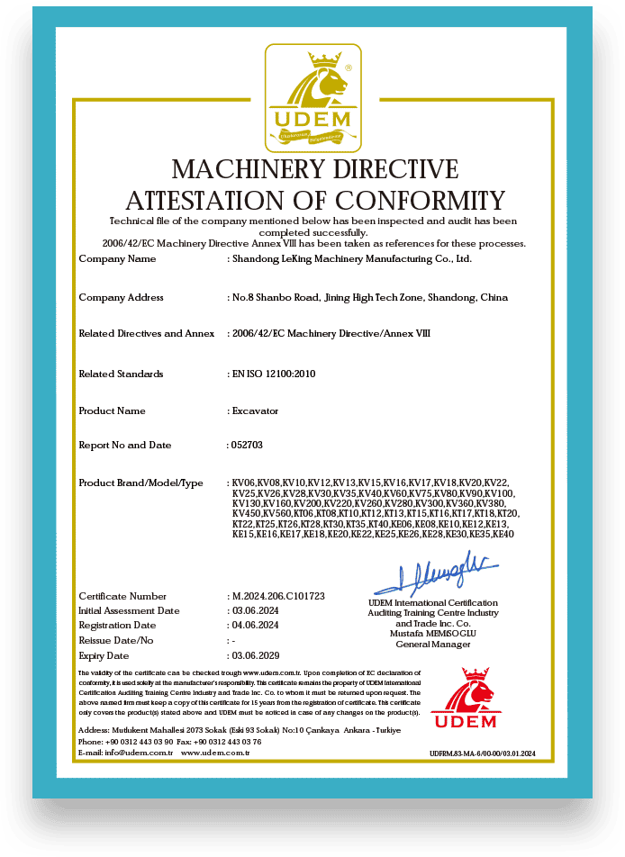 MACHINERY DIRECTIVE ATTESTATION OF CONFORMITY