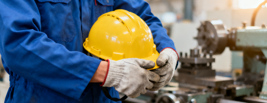 Worker with safety helmet